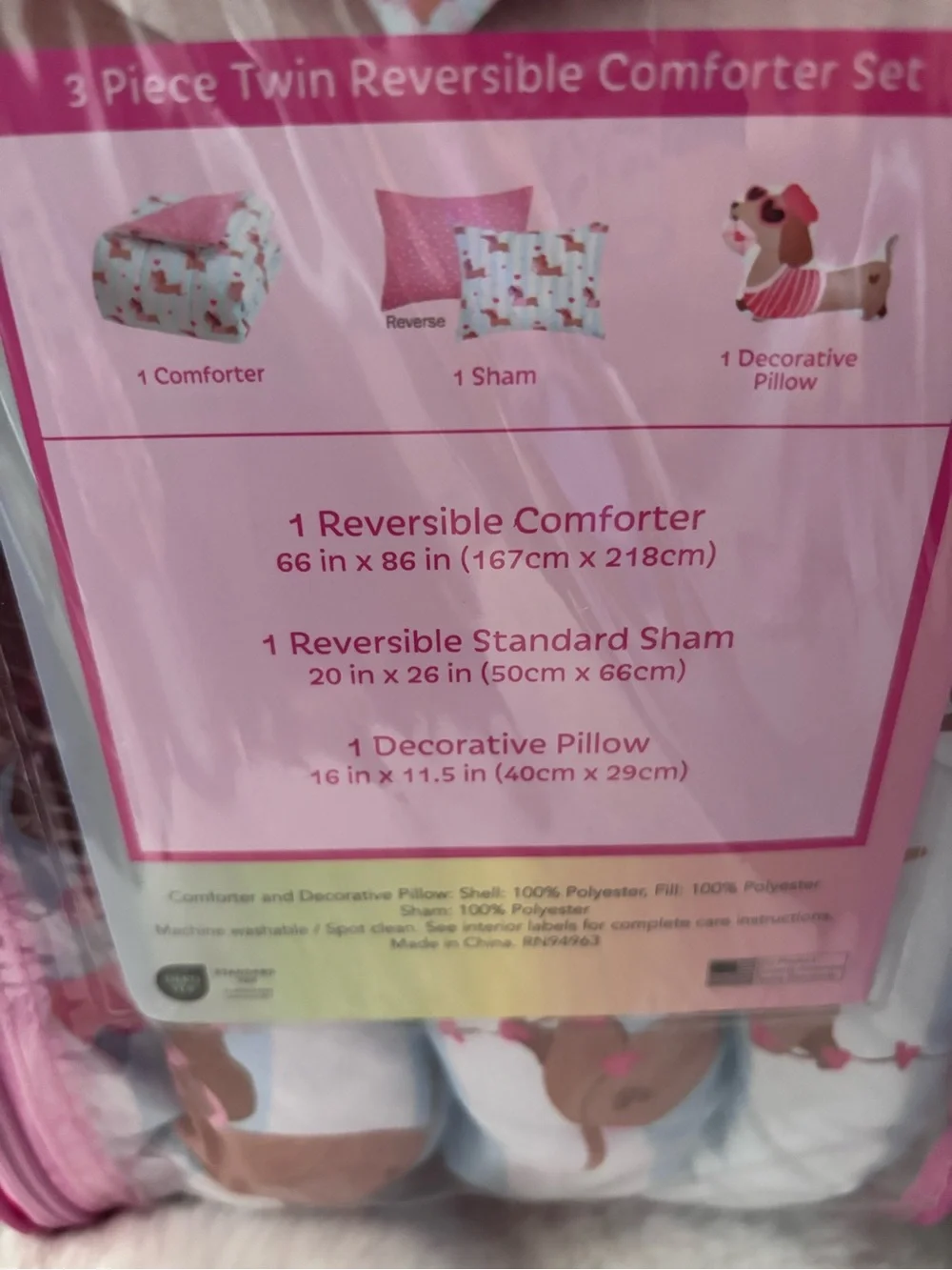 Pink Puppy-Themed Girls Tein Size Bedding Set - Cute Heart Print